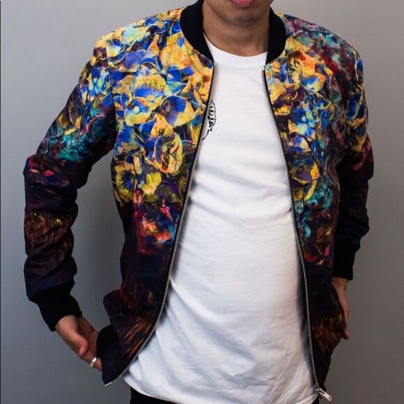 Flux Luxury Multicolor Printed Bomber Mens Jacket Size Large - Picture 2 of 14